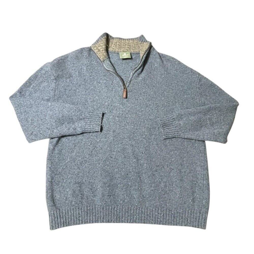 Aran Woollen Mills 1/4 Zip Pullover Sweater Jumper Lambswool Blend Blue XXL Men